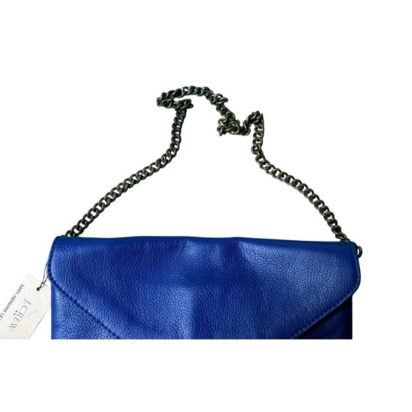 J Crew Purse Leather Envelope Clutch Chain Strap Blue Turquoise NWT - Picture 3 of 7